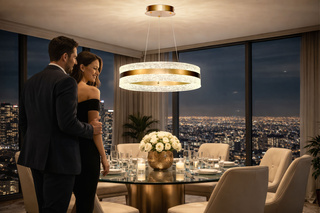 Lampa wisząca Castillo okrągła 60 cm złota kryształki LED zmienna barwa światła