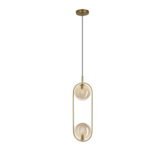 Lampa wisząca CORDEL vintage - złoty mosiądz z bursztynowymi kloszami kulkami - eleganckie oświetlenie salonu 2x G9 LED