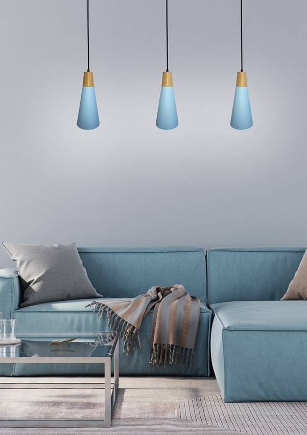 Lampa wisząca niebieska metalowa + drewno Faro Ledea 50101258