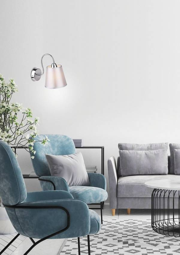 Kinkiet Luk chromowy z abażurem stożkowym szarym do salonu E14 Candellux