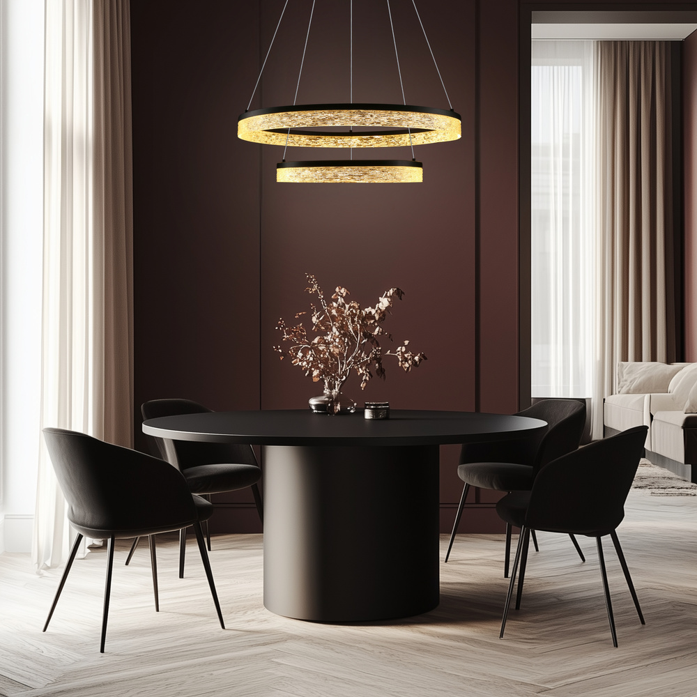 Lampa wisząca FROZI w stylu glamour – czarny klosz z kryształkami – nowoczesny żyrandol LED do luksusowego salonu