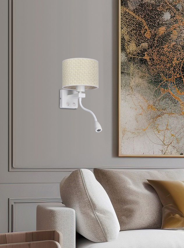 Polo Lampa Kinkiet Biały 1X40W E27+2W Led Abażur Kremowy - Candellux