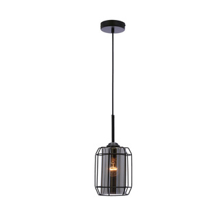 Lampa wisząca Jonera loft pojedyncza czarna z kloszem dymionym do salonu