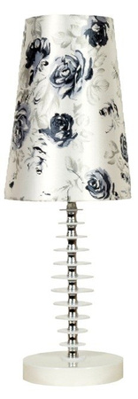Lampka nocna Cuero klasyczna z abażurem w kwiaty biała drewniana E27