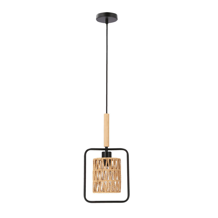 Lampa wisząca z abażurem Crown beżowy pleciony abażur do salonu