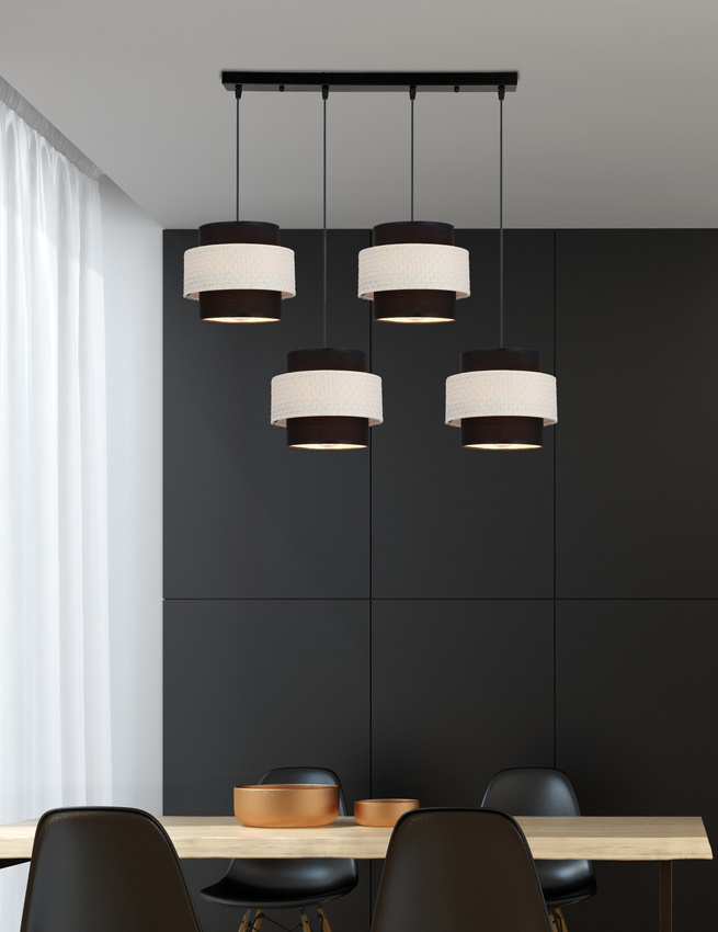 Lampa wisząca z abażurami Benta czarna potrójna do salonu i jadalni