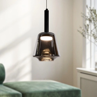 Lampa wisząca Bueno szklana czarna z kloszem dymionym do salonu