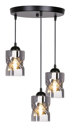 Lampa wisząca Felis potrójna szklana czarna z kloszem dymionym do salonu E27