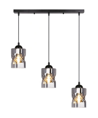 Lampa wisząca Felis czarna szklana 3-płomienna na listwie do salonu E27