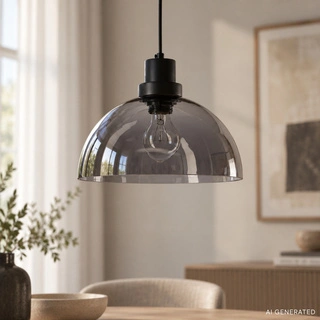 Lampa wisząca Barca z dymionym kloszem pojedyncza szklano-metalowa czarna