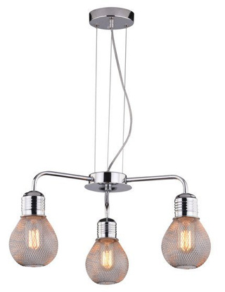 Lampa wisząca Gliva potrójna metalowa druciany klosz chrom do salonu E27