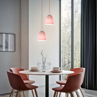 Lampa wisząca SEWILLA różowa - z ceramicznym kloszem - skandynawska lampa do jadalni
