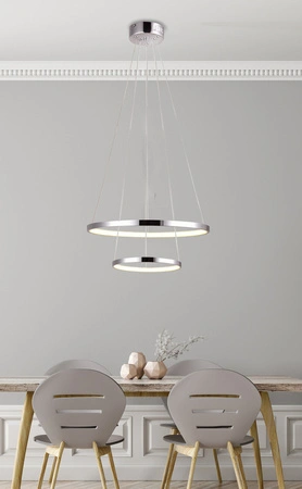 Lampa wisząca Lune okrągła chrom LED podwójna do salonu 50 cm metal