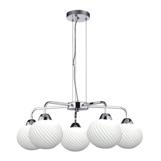 Lampa wisząca Madryt z białymi szklanymi kloszami 5-punktowa do salonu