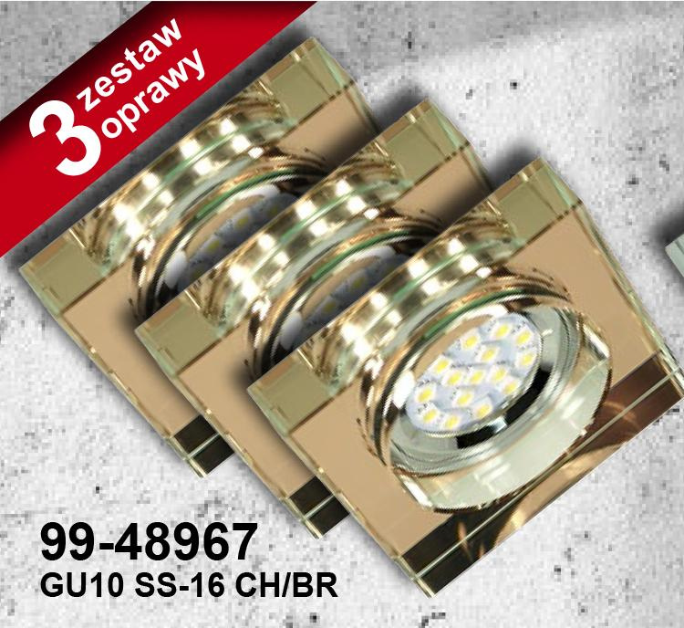 Oprawa halogenowa kwadratowa chrom brąz GU10 LED z żarówką zestaw 3 sztuk