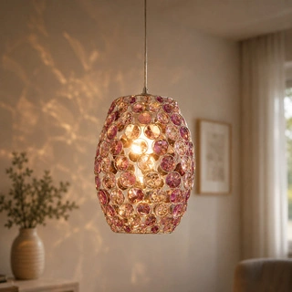 Lampa wisząca Corn fioletowa metalowa z kryształkami pojedyncza E27 do salonu
