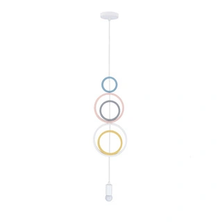 Lampa wisząca do pokoju dziecięcego Hoops kolorowe obręcze metalowa drewniana E27