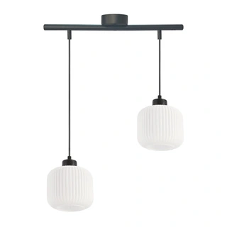 Lampa wisząca Estilo szklana podwójna do salonu czarny stelaż biały klosz E27