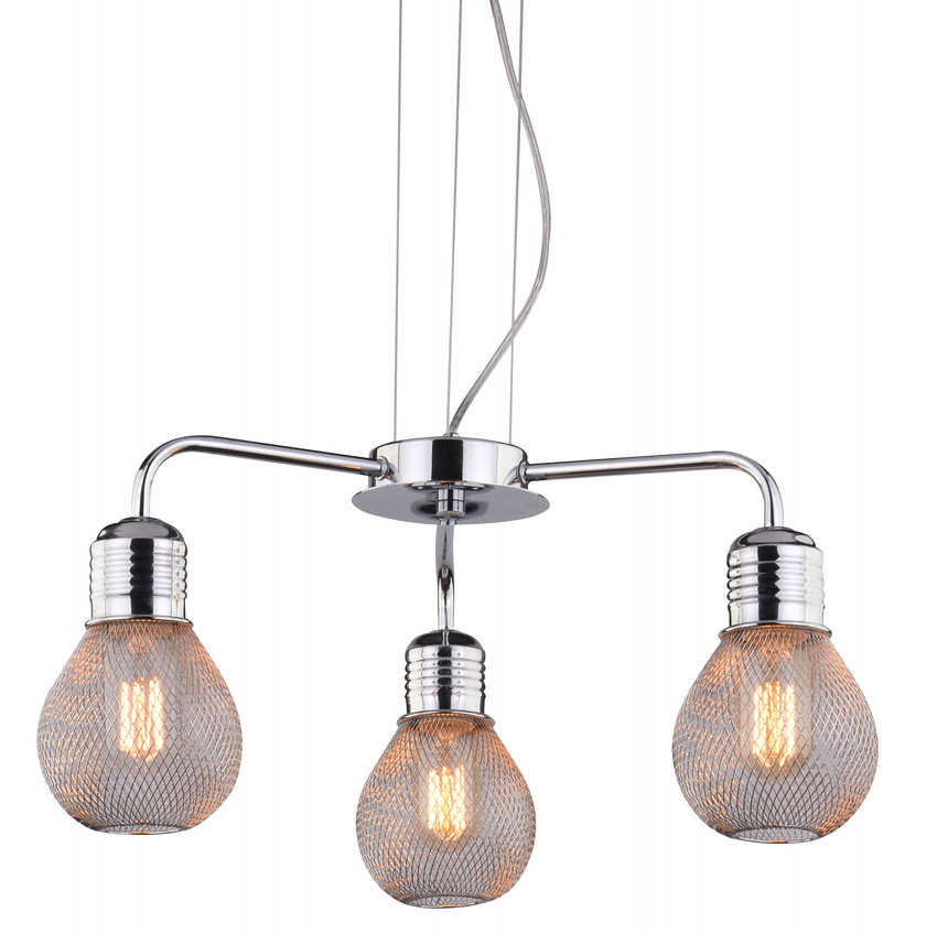 Lampa wisząca Gliva potrójna metalowa druciany klosz chrom do salonu E27