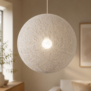 Lampa wisząca Caruba biała kula 50cm ze sznurka do salonu 1xE27 Candellux