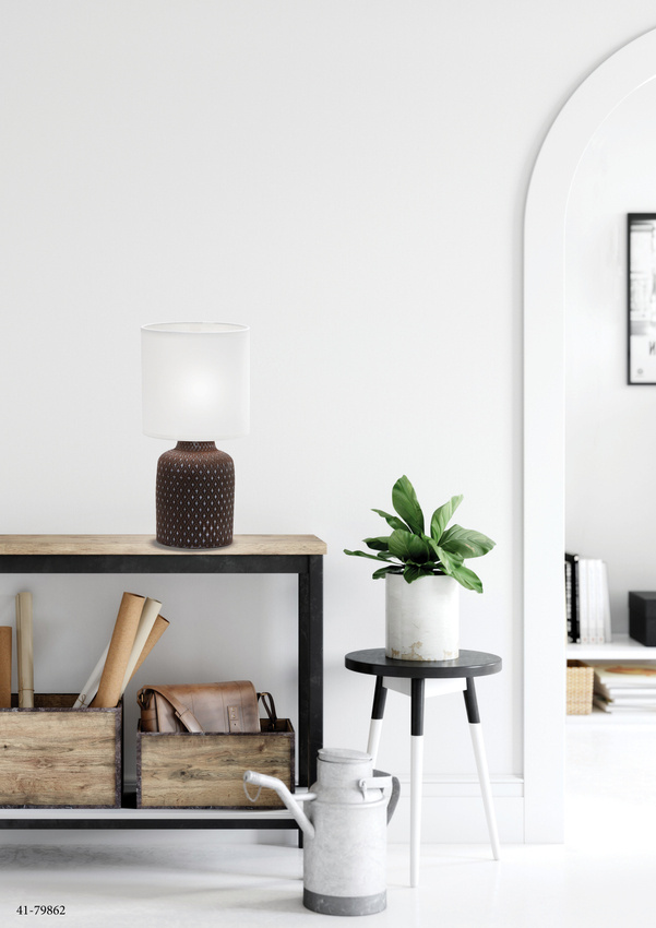 Lampka nocna Iner brązowa ceramiczna z abażurem klasyczna E14