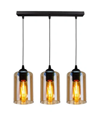 Lampa wisząca Bistro potrójna szklana nad stół do jadalni czarno brązowa