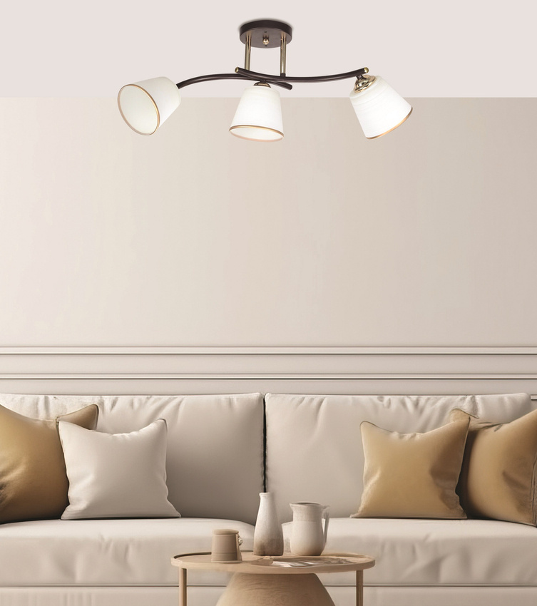 Greco Lampa Sufitowa Brunatny+Złoty 3X40 E27 Klosz Biały - Candellux