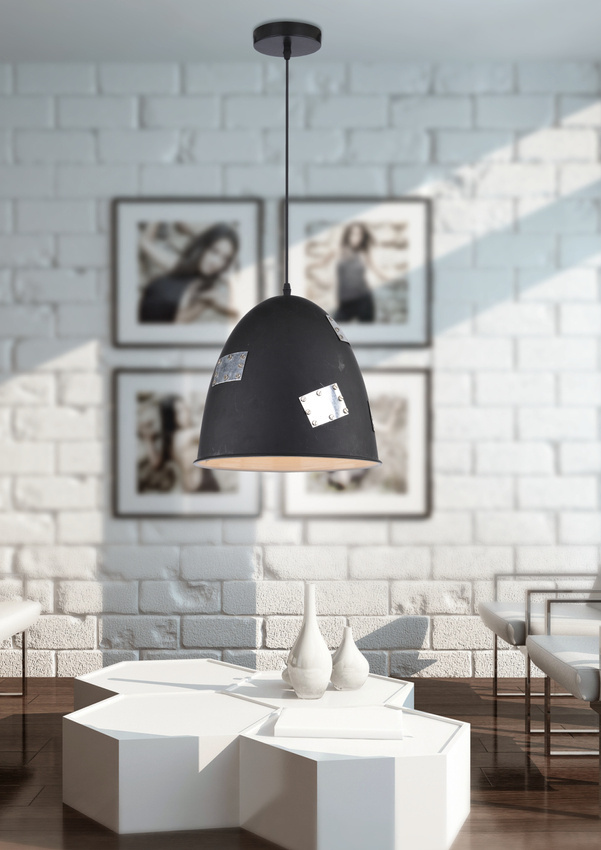 Lampa wisząca Patch czarna metalowa pojedyncza z kloszem do salonu E27