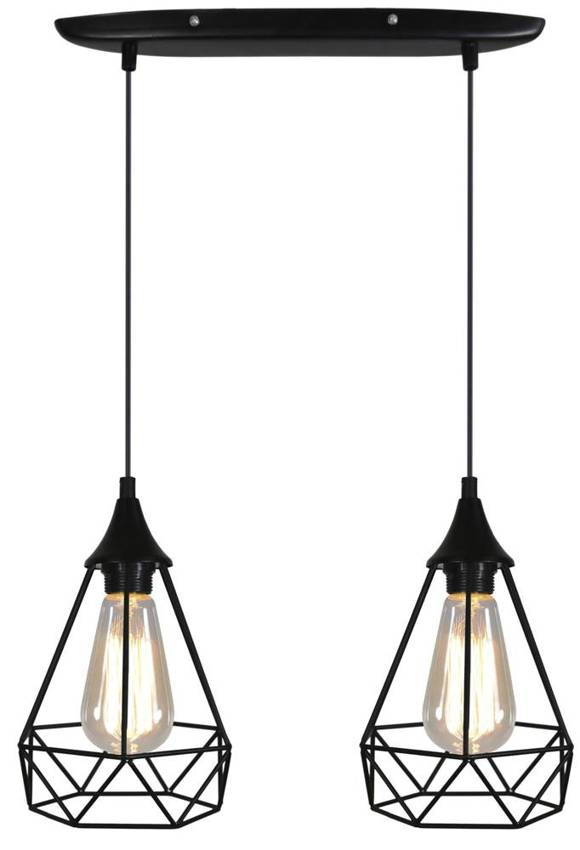 Lampa wisząca Graf czarna druciana podwójna metalowa do jadalni E27