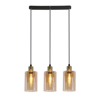 Lampa wisząca Doppio potrójna z kloszem szklana czarno-złota 3-punktowa