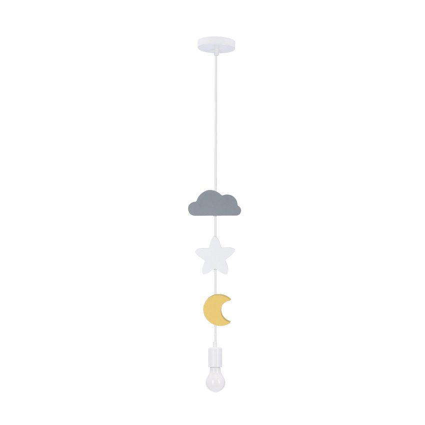 Lampa wisząca do pokoju dziecięcego Moon drewniana chmurka gwiazdka księżyc wielokolorowa E27