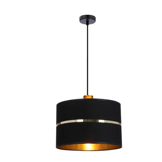 Lampa wisząca z abażurem Assam czarna ze złotym pasem nowoczesna do salonu