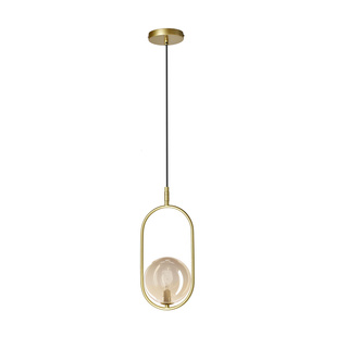 Lampa wisząca CORDEL vintage - złoty mosiądz z bursztynowym kloszem kulką - eleganckie oświetlenie salonu i łazienki 1x G9 LED