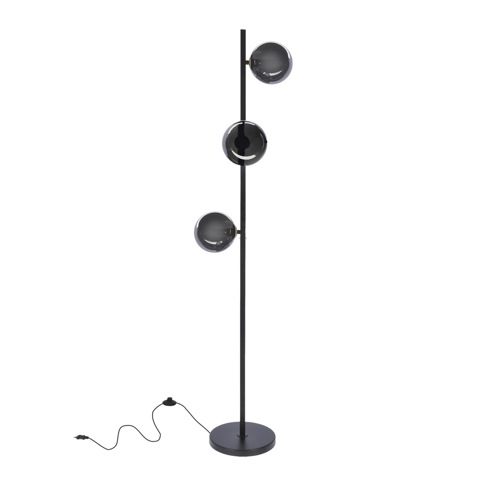 Lampa podłogowa Kama klasyczna z grafitowymi kloszami kulkami 3-punktowa do salonu