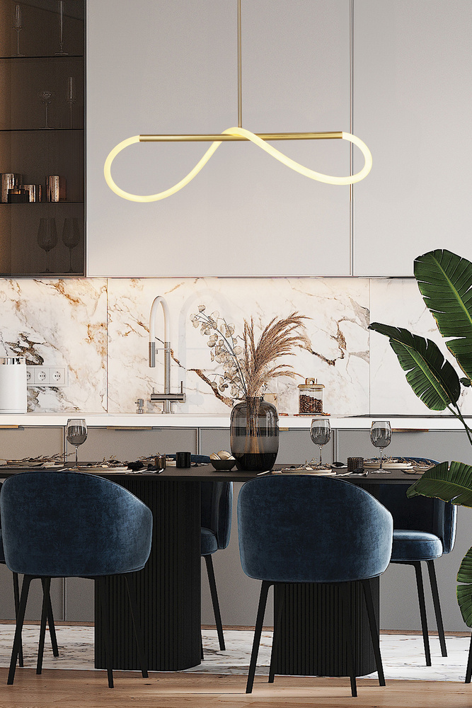 Lampa wisząca Supreme LED podłużna złota 80 cm do jadalni nad stół