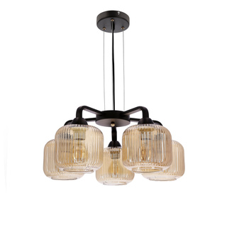 Lampa wisząca Campana szklana do salonu klosz bursztynowy E27 5-punktowa