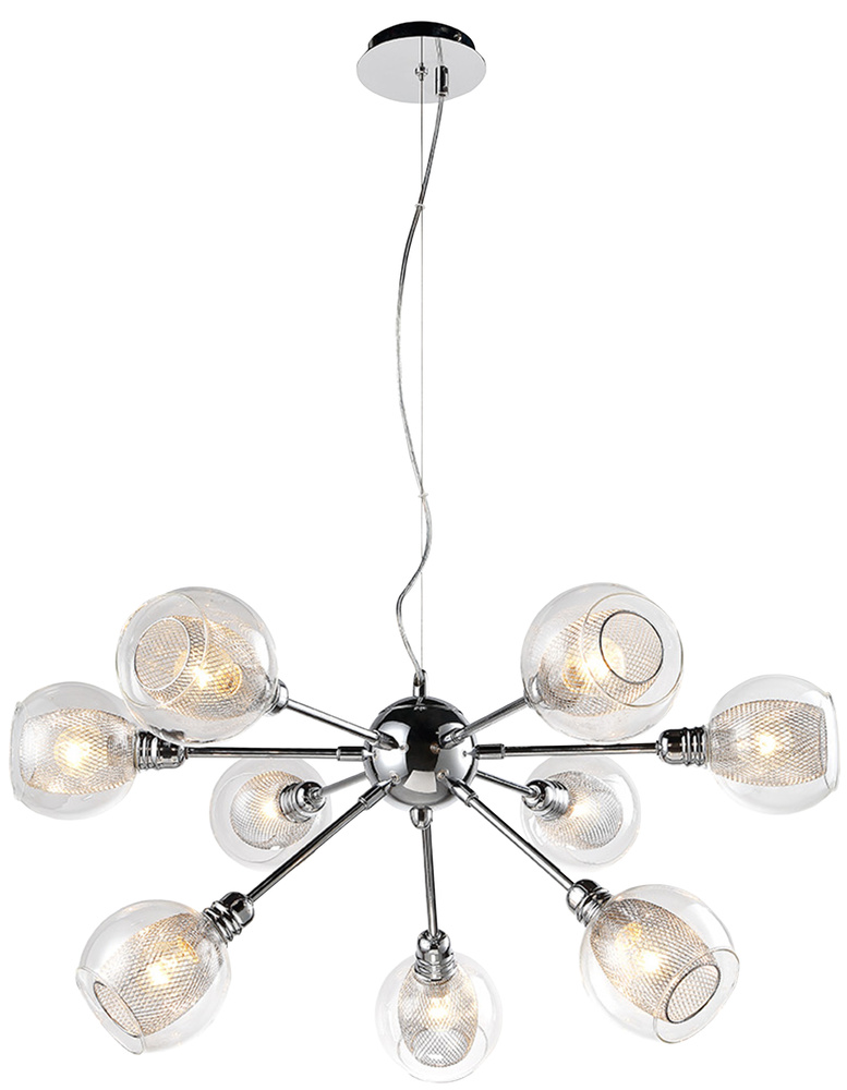 Lampa wisząca Dixi szklane podwójne klosze chromowa 9-płomienna do salonu