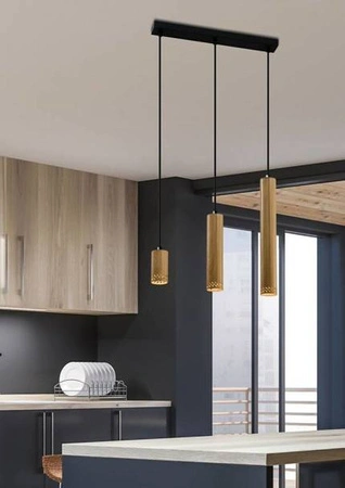 Lampa wisząca tuba Tubo czarna drewniana potrójna GU10 regulowana wysokość