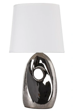 Lampka nocna Hierro ceramiczna biała srebrna z abażurem E27 Candellux