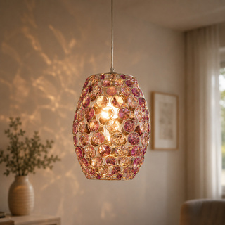 Lampa wisząca Corn fioletowa metalowa z kryształkami pojedyncza E27 do salonu