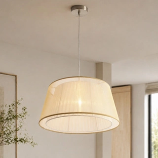 Lampa wisząca z abażurem Charlie 45cm beżowa klasyczna do salonu E27