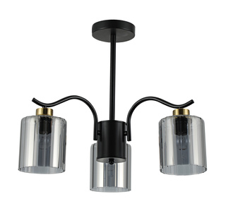 Lampa wisząca Visto potrójna z dymionym kloszem szklana czarna E27