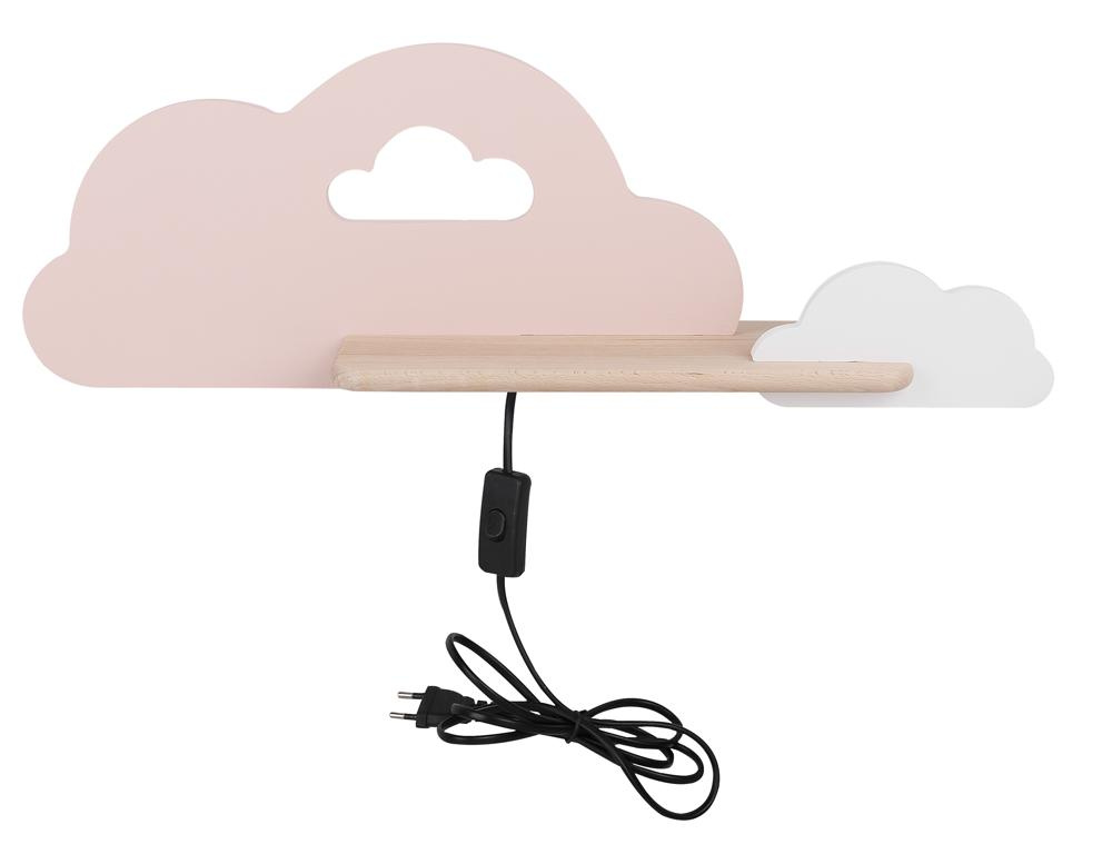 Kinkiet Cloud do pokoju dziecięcego z półką LED zintegrowany różowo-biały