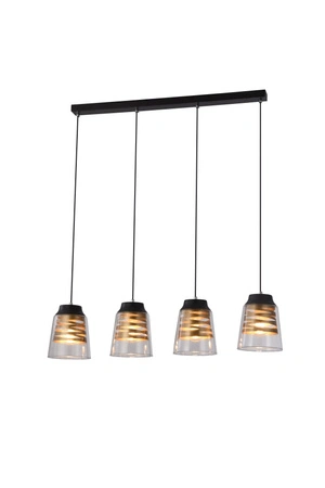 Lampa wisząca Fresno szklana czarno‑złota 4‑płomienna na belce do jadalni