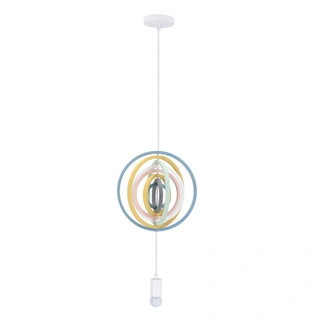 Lampa wisząca do pokoju dziecięcego Hoops 8 drewniana wielokolorowa E27 regulowana wysokość