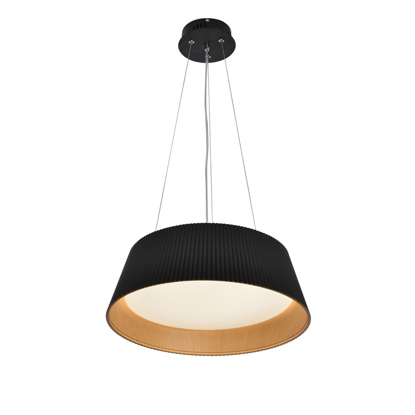 Lampa wisząca Umbria do salonu czarno-drewniana z kloszem LED 24W