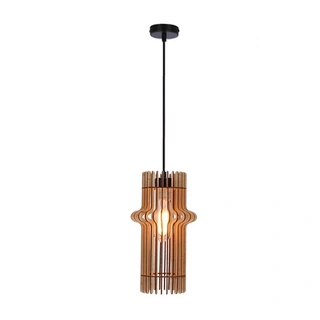 Lampa wisząca Eco pojedyncza z abażurem drewnianym do salonu 1xE27 srebrna