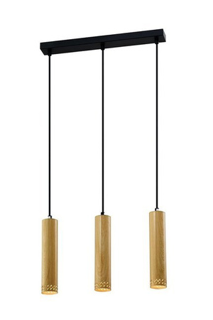 Lampa wisząca tuba Tubo czarna drewniana potrójna regulowana wysokość GU10