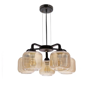 Lampa wisząca Campana szklana do salonu klosz bursztynowy E27 5-punktowa