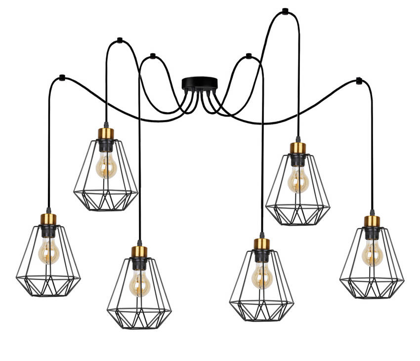Lampa wisząca Primo P czarno-złota 6-punktowa metalowa do salonu